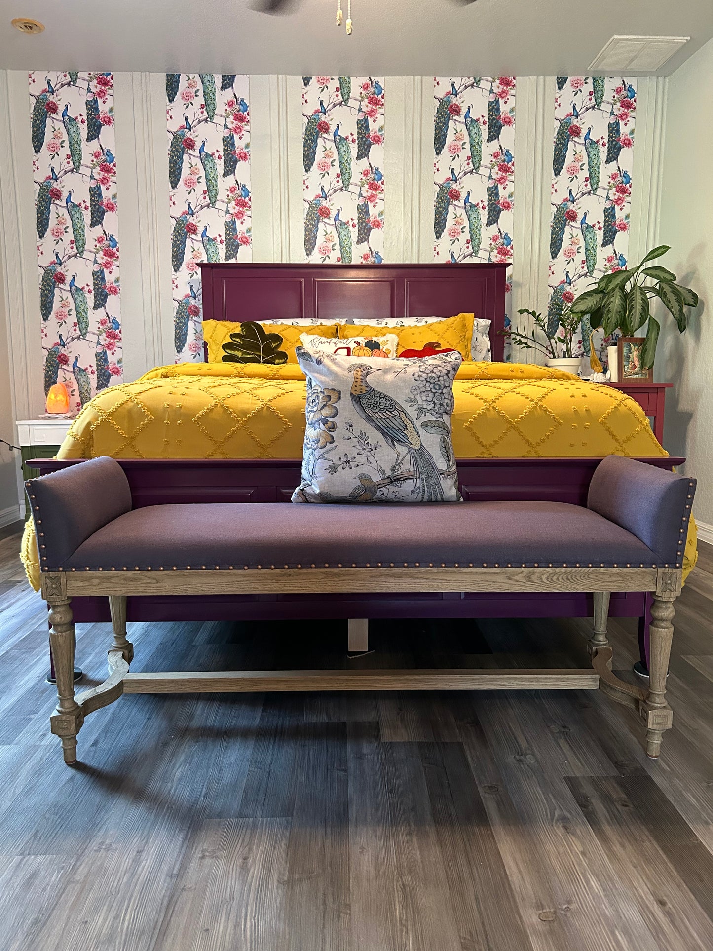 Emily Weathered Oak Linen Bench