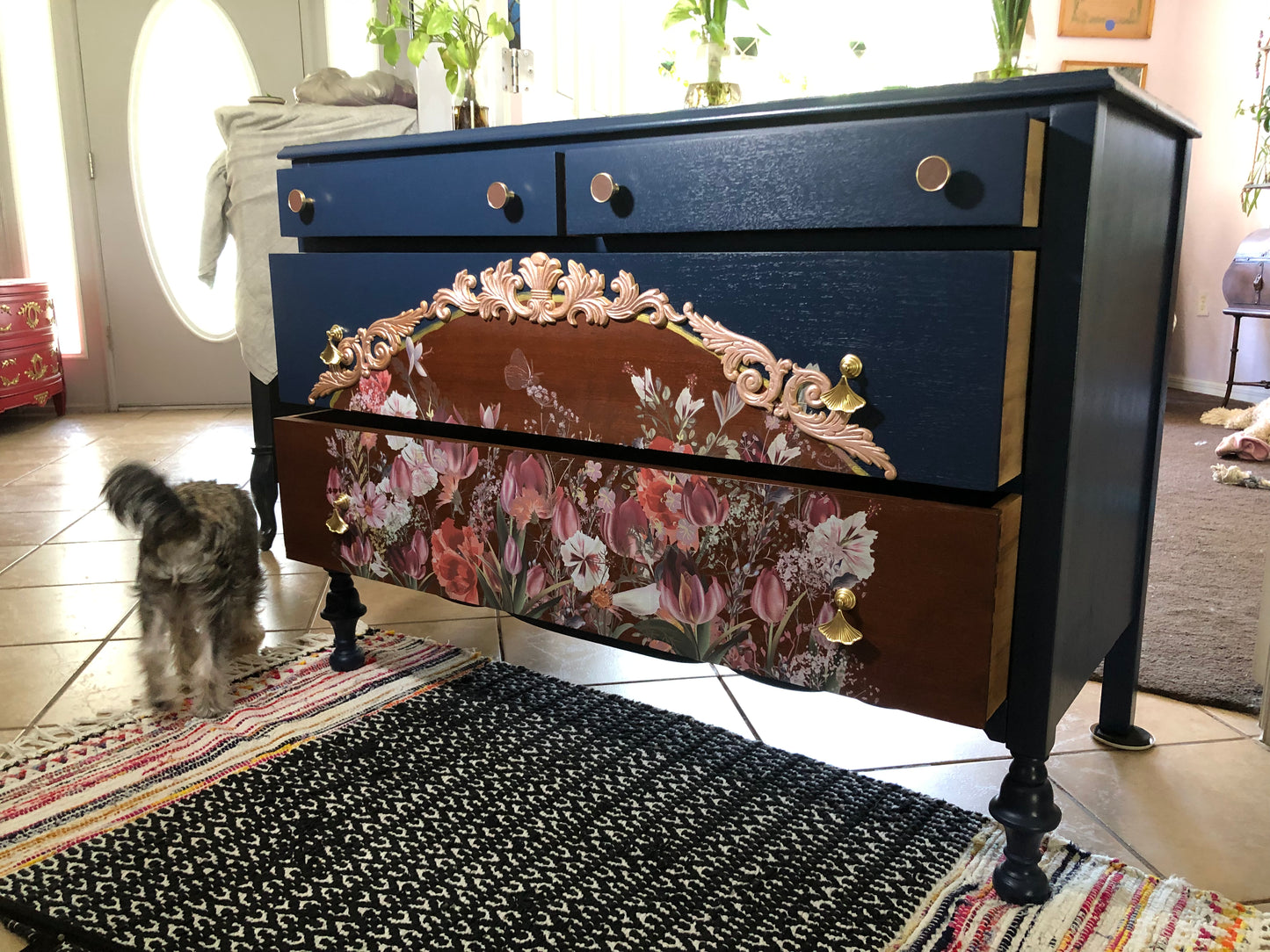 Vintage 4 Drawer Dresser chest in Navy