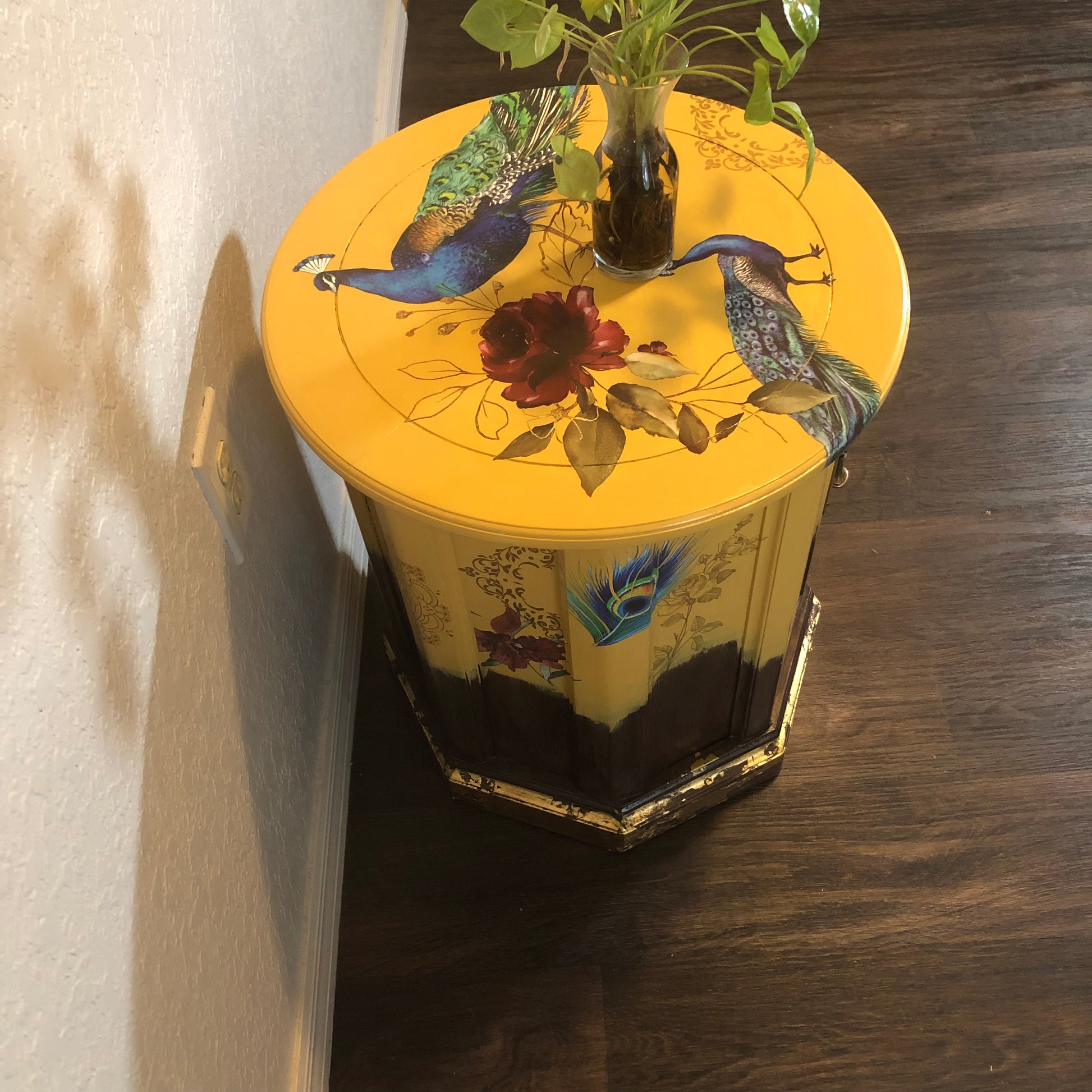 Vintage Hand Painted Yellow Accent Table