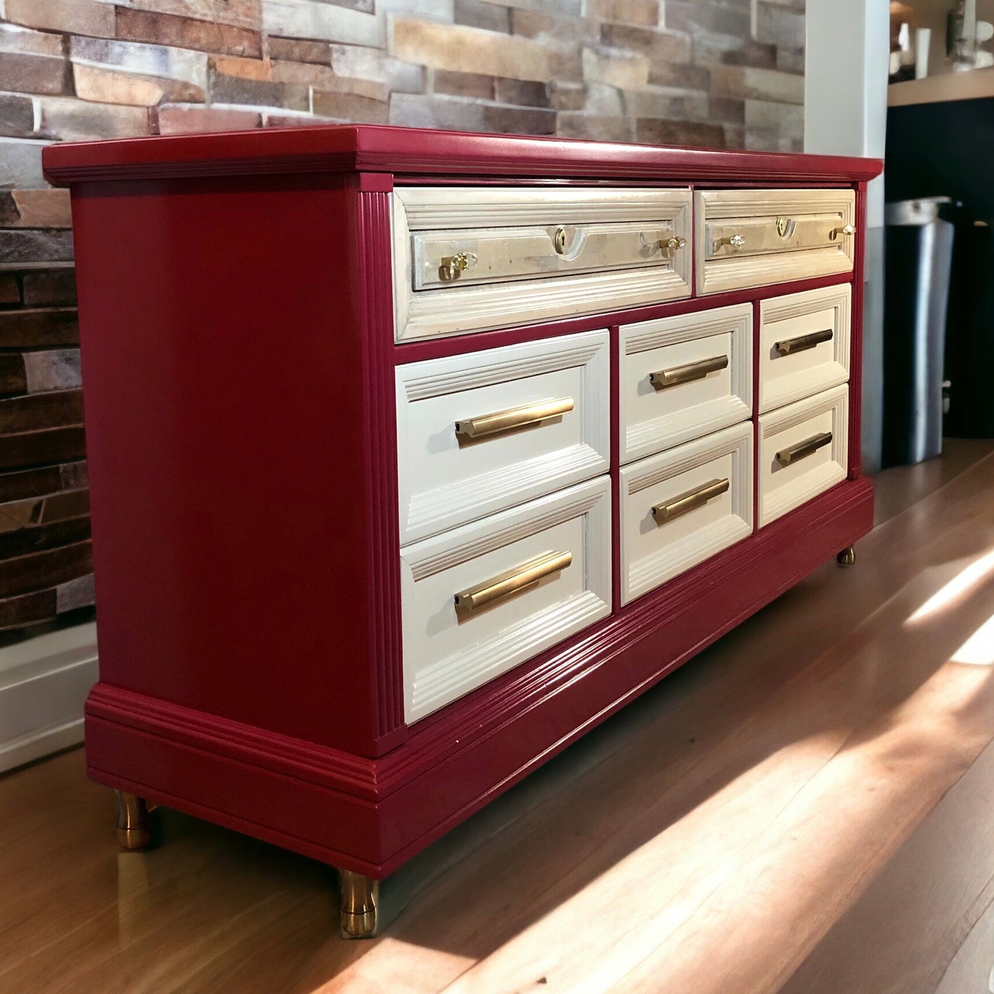 Vintage Cherry Red Dresser 8 drawers