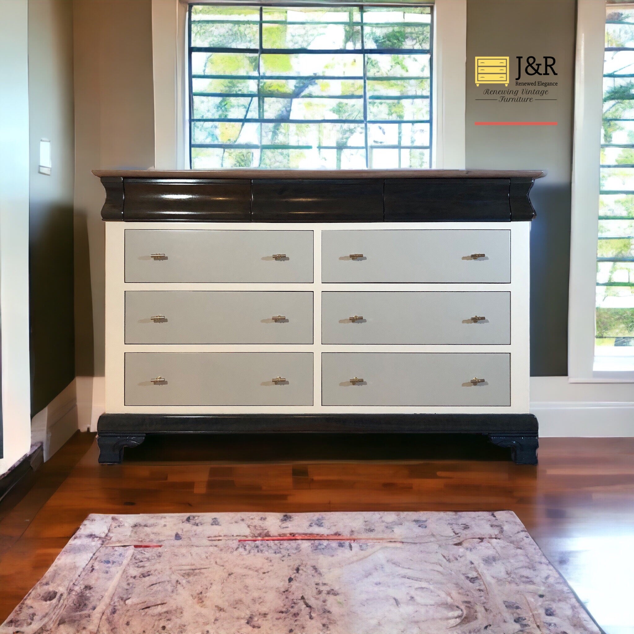 A- America Solid Wood White and Grey Dresser 