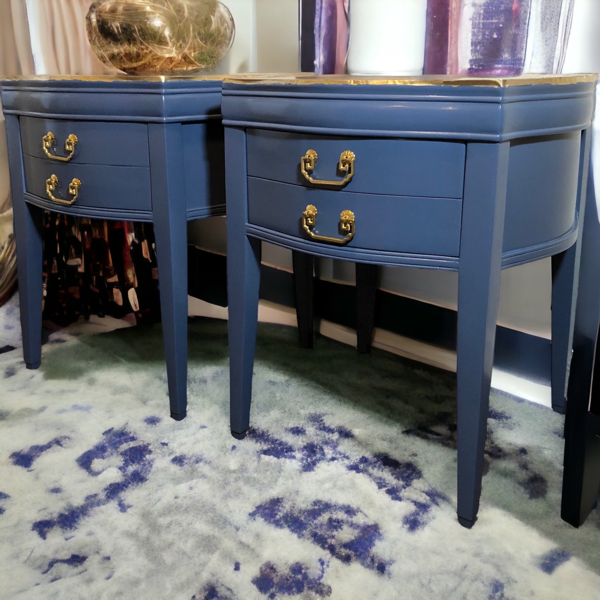 Antique Nightstand Paid in Blue 