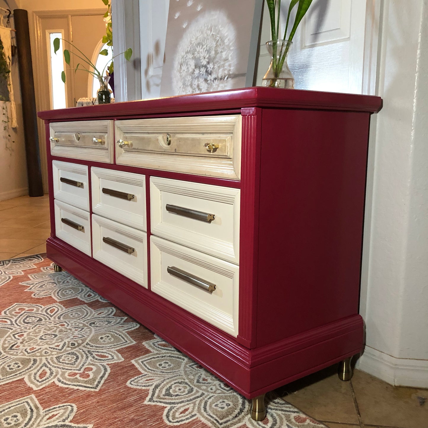 Vintage Cherry Red Dresser 8 drawers